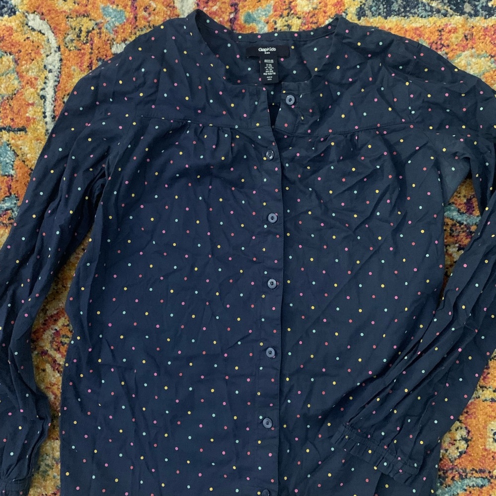 Button-up, polka dot shirt